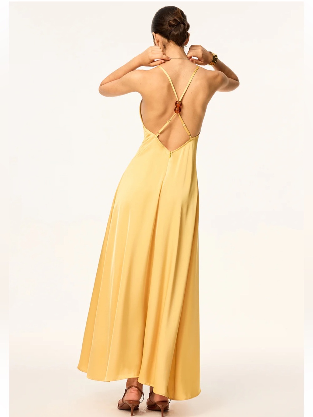 Commense Crisscross Strap Backless Satin Maxi Dress Size Small NWT